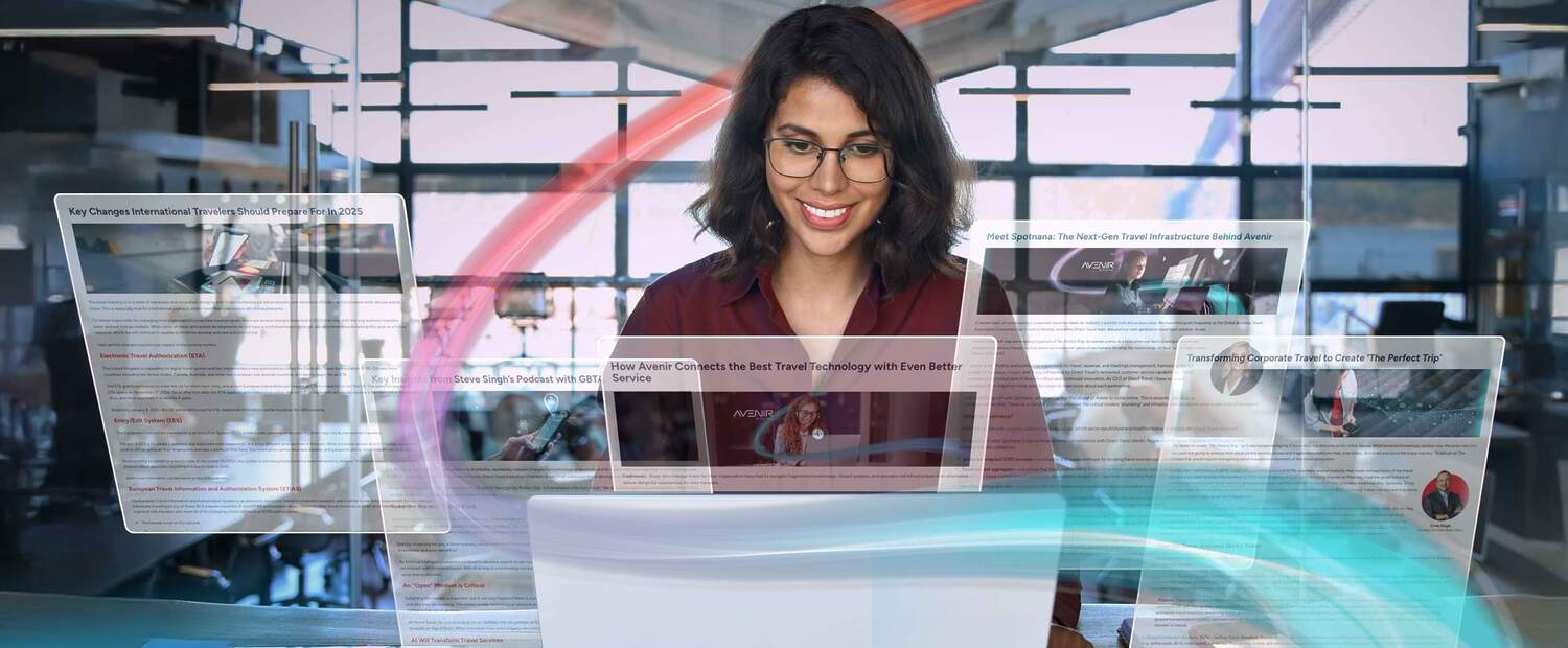 Woman in front of computers reading blog posts about Avenir