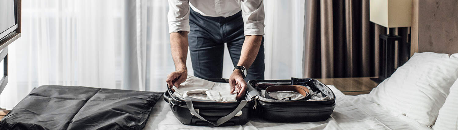 Man in an hotel room